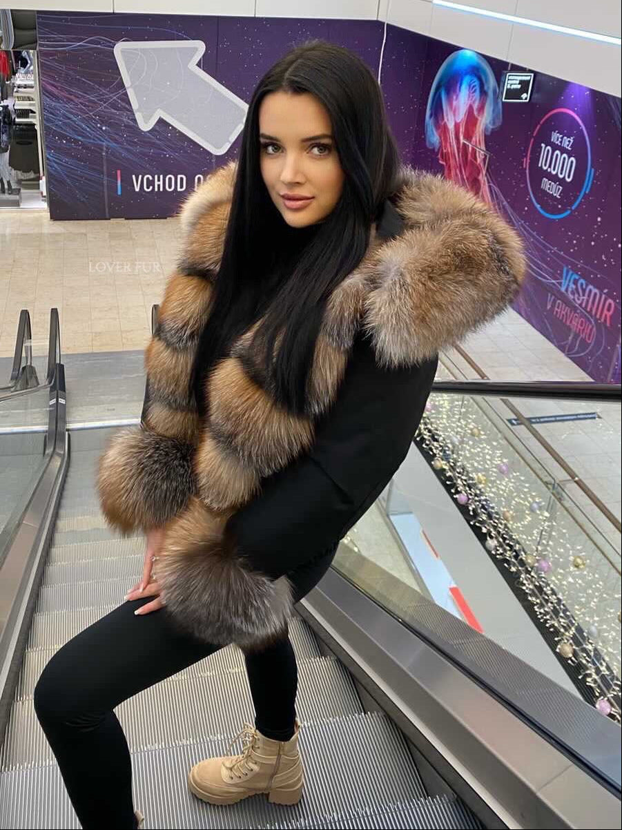 Bomber jacket with frost fox fur