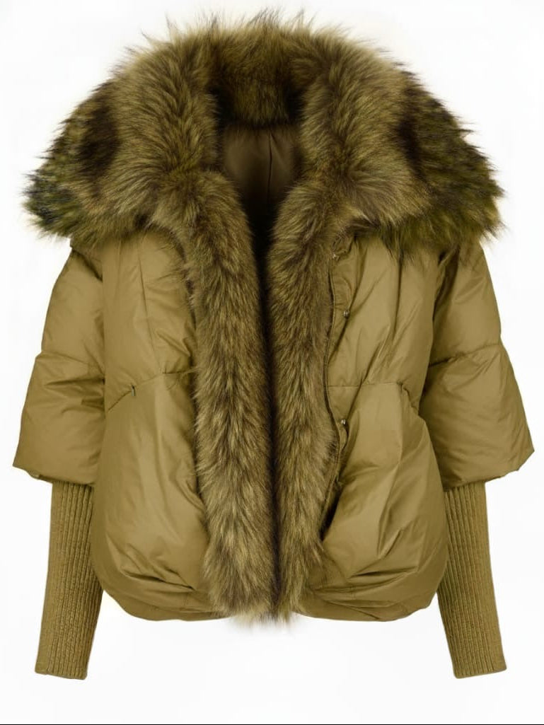 puffer jacket with fur collar on a white background