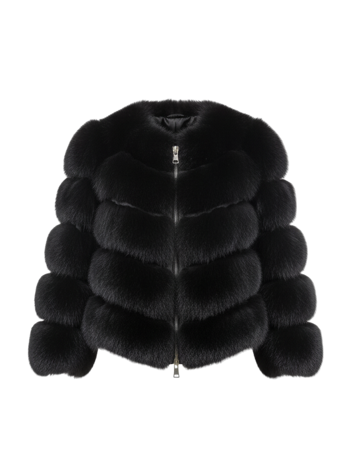 Black fox fur coat on a white background