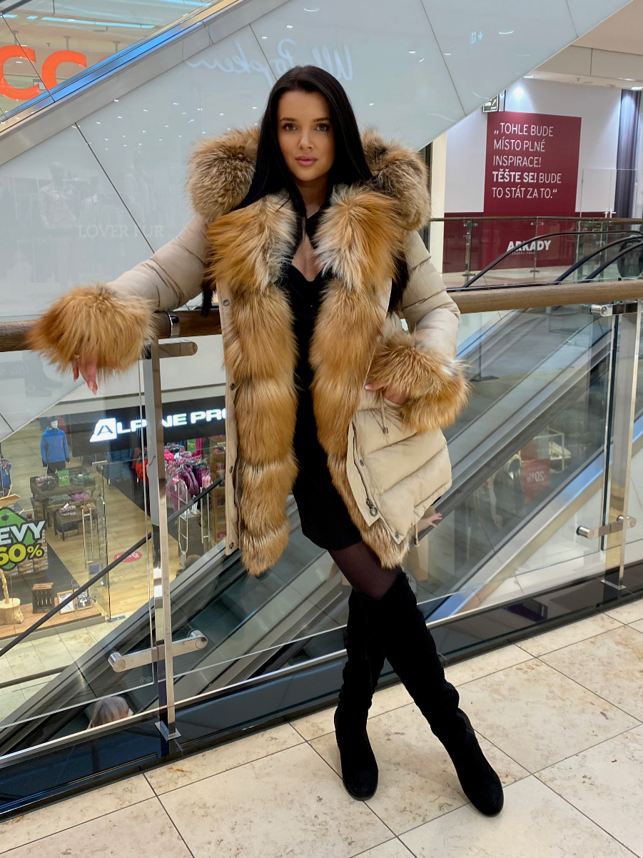 Gold fox fur parker coat