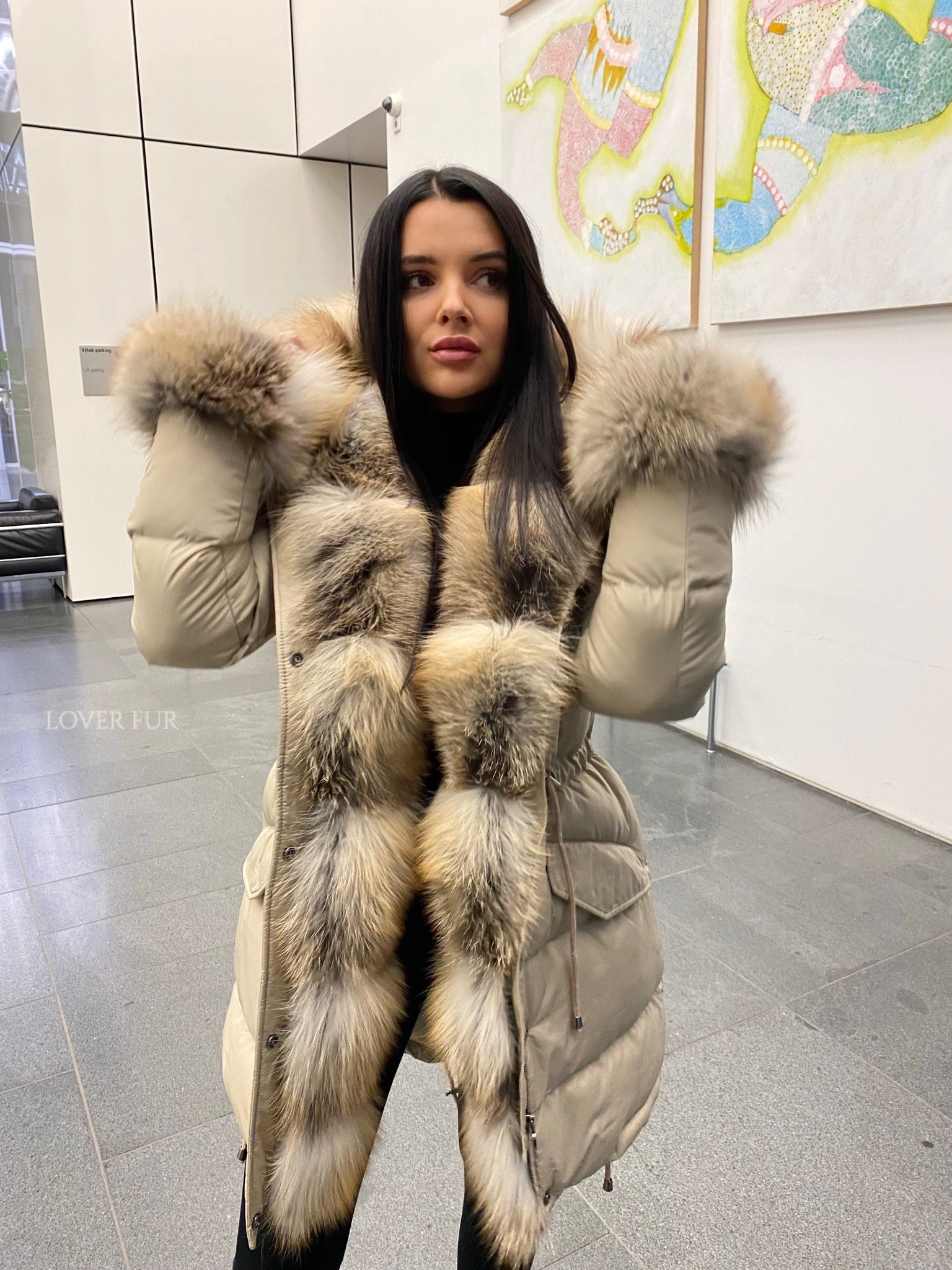 Fox fur parker coat