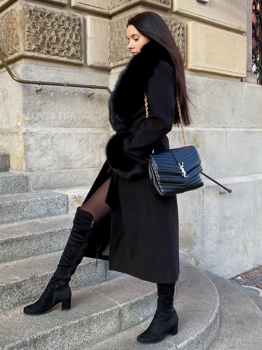 Long Cashmere and Fur Coat