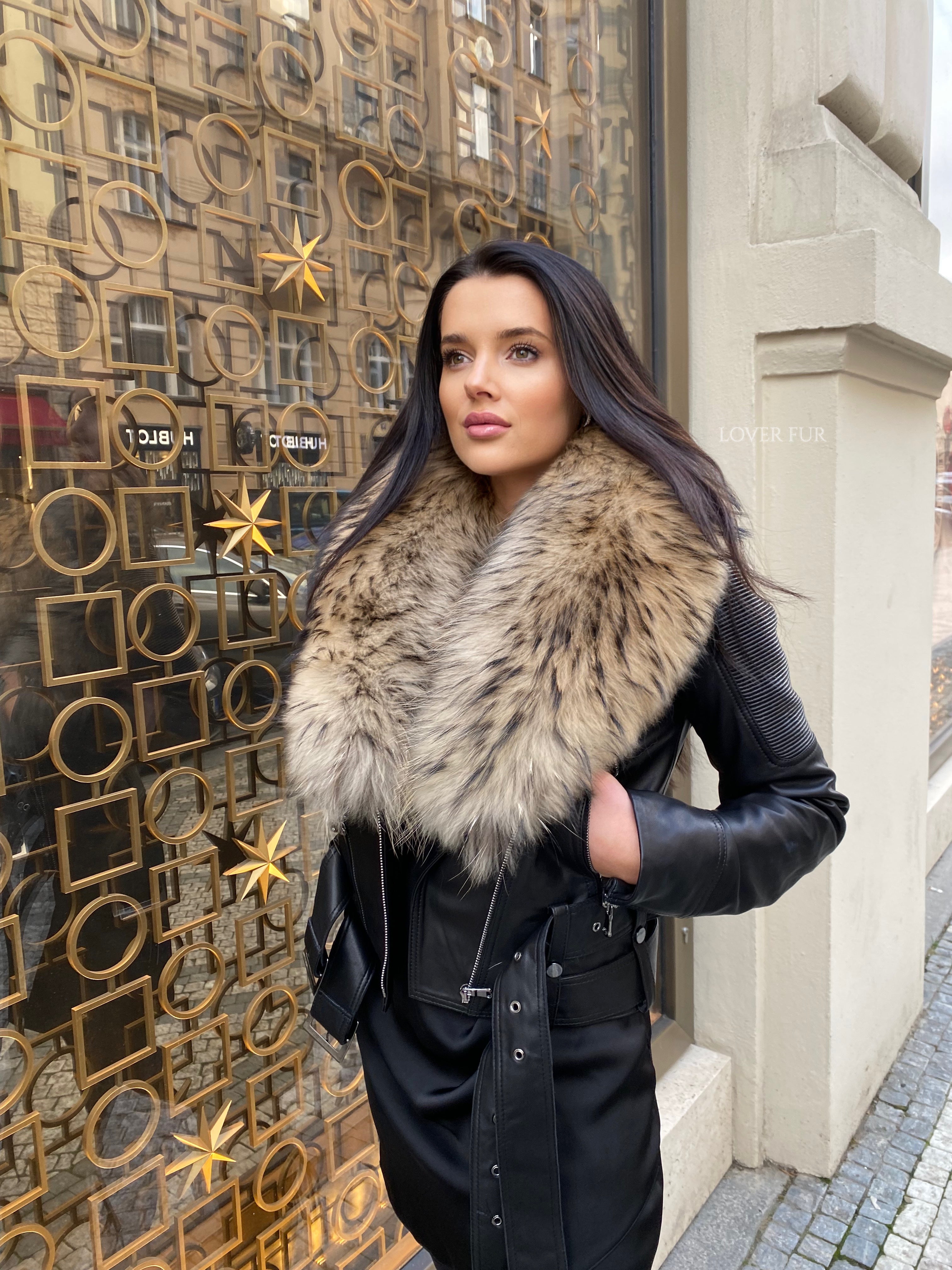 Lambskin leather jacket and raccoon fur