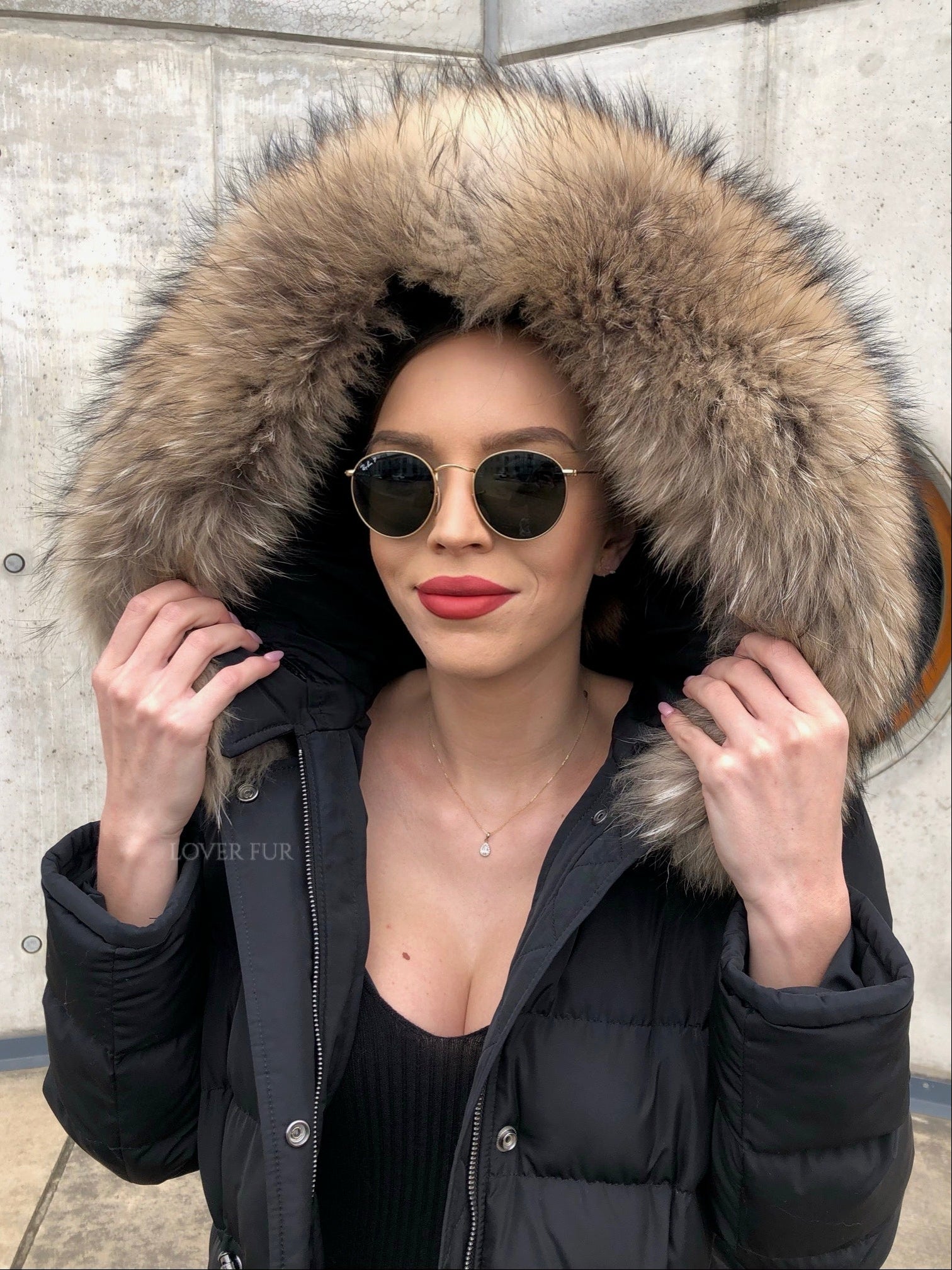 Parker coat with raccoon fur hood