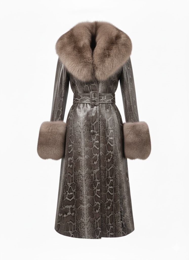 LEATHER LONG COAT WITH PATTERN