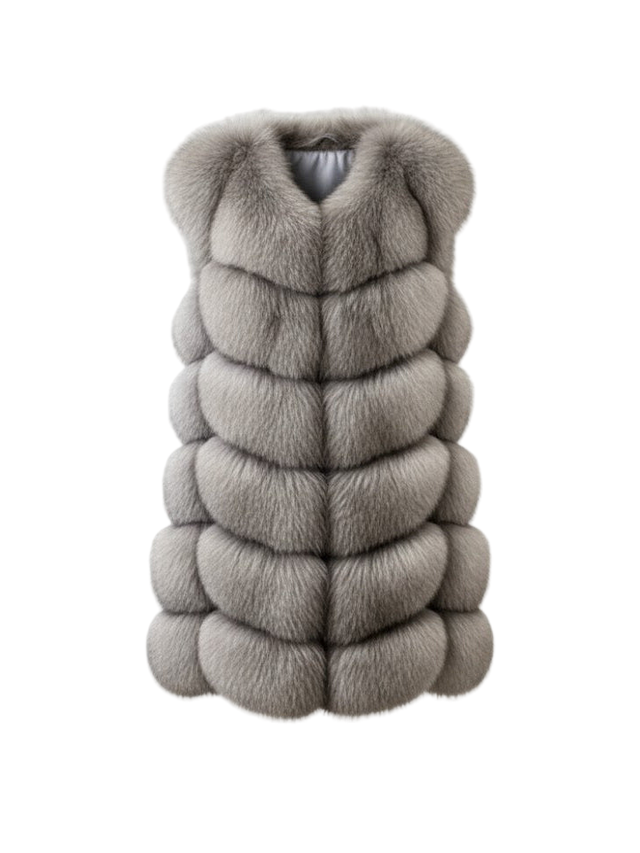 FOX FUR VEST NATURAL SILVER 70 CM