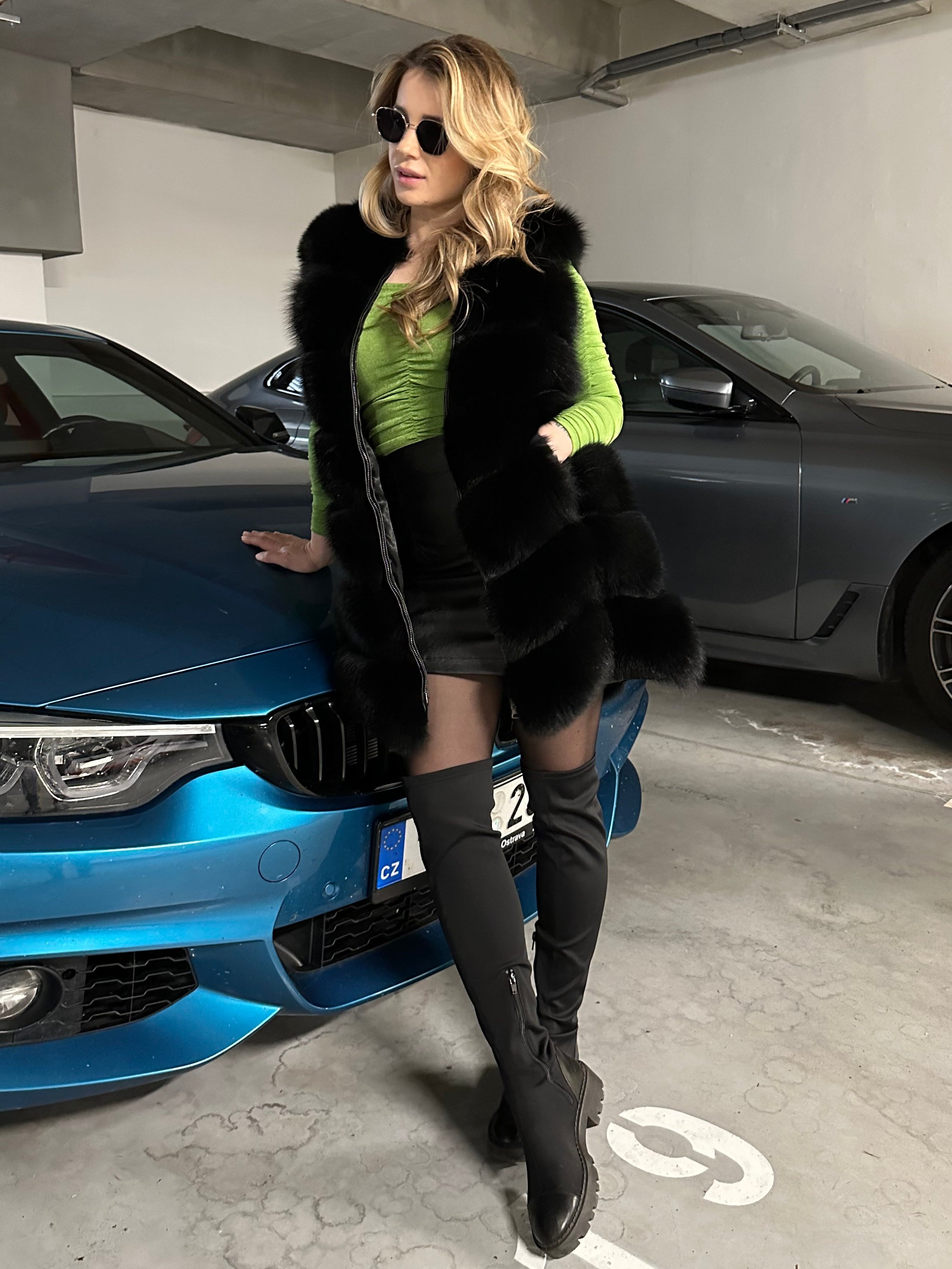 Lambskin and Fox Fur Vest 80cm