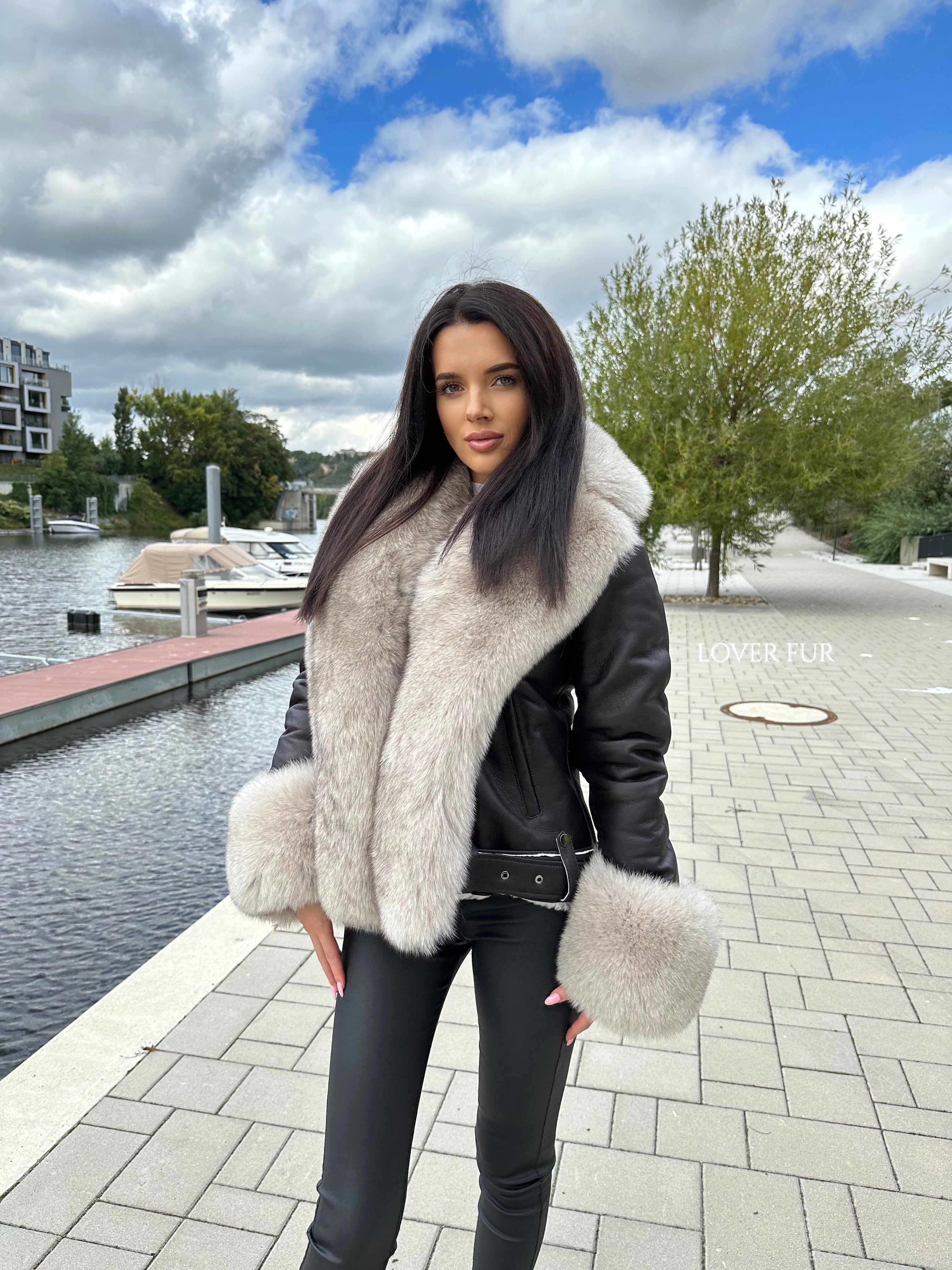 Lambskin leather jacket and fox fur