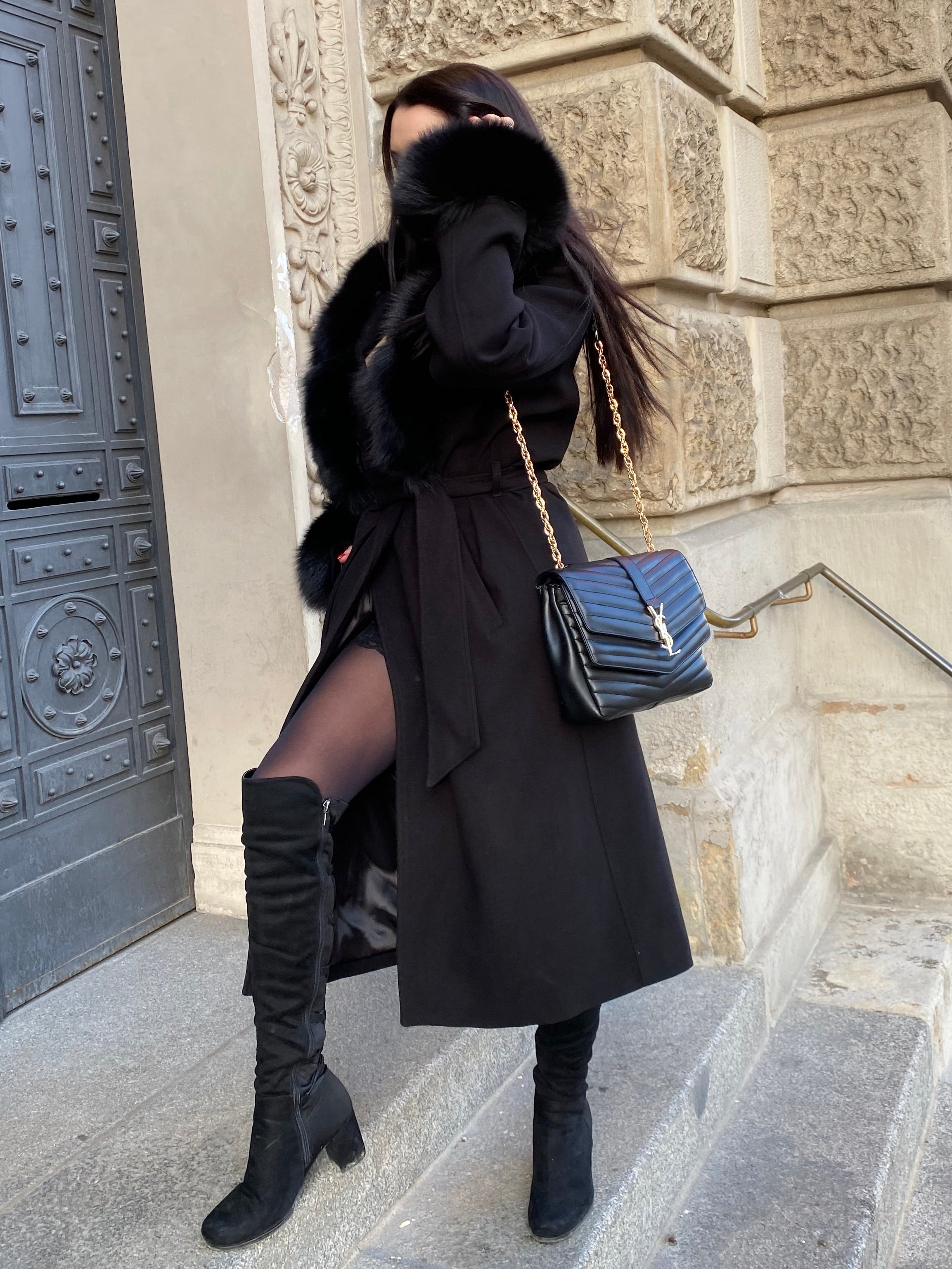 Long Cashmere and Fur Coat