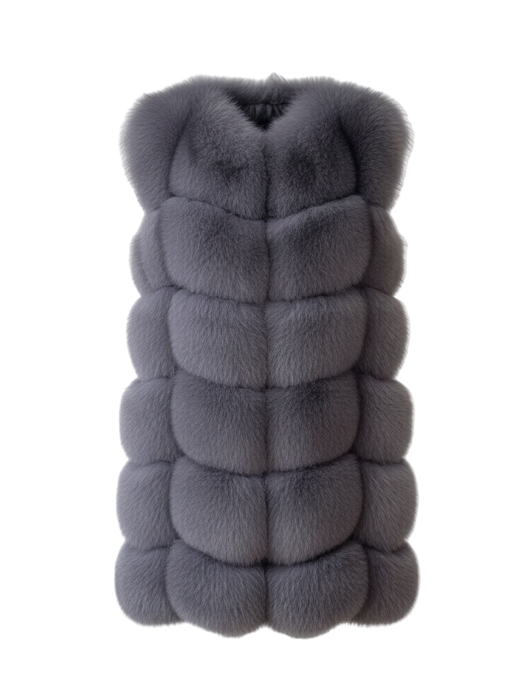 Gray fox fur vest on a white background