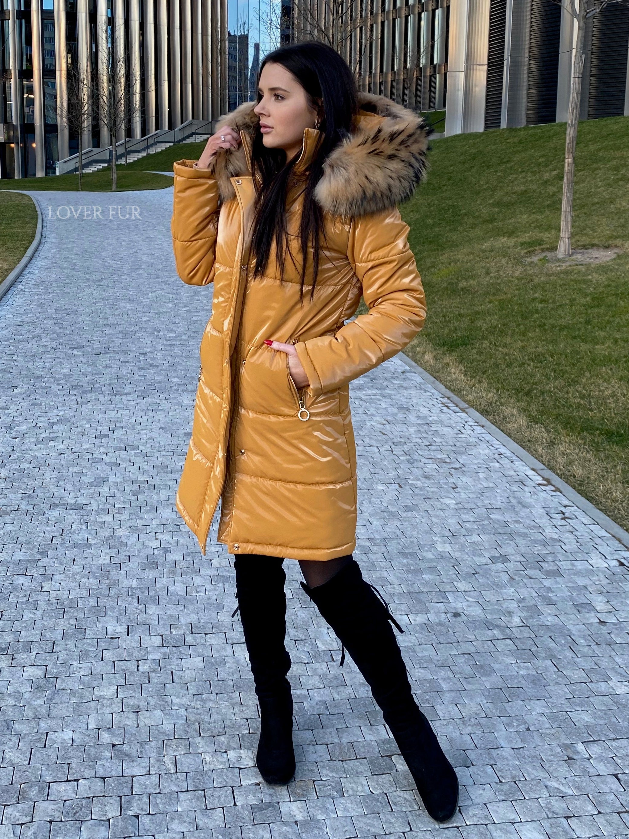 Water-Repellent Parka with Raccoon Fur