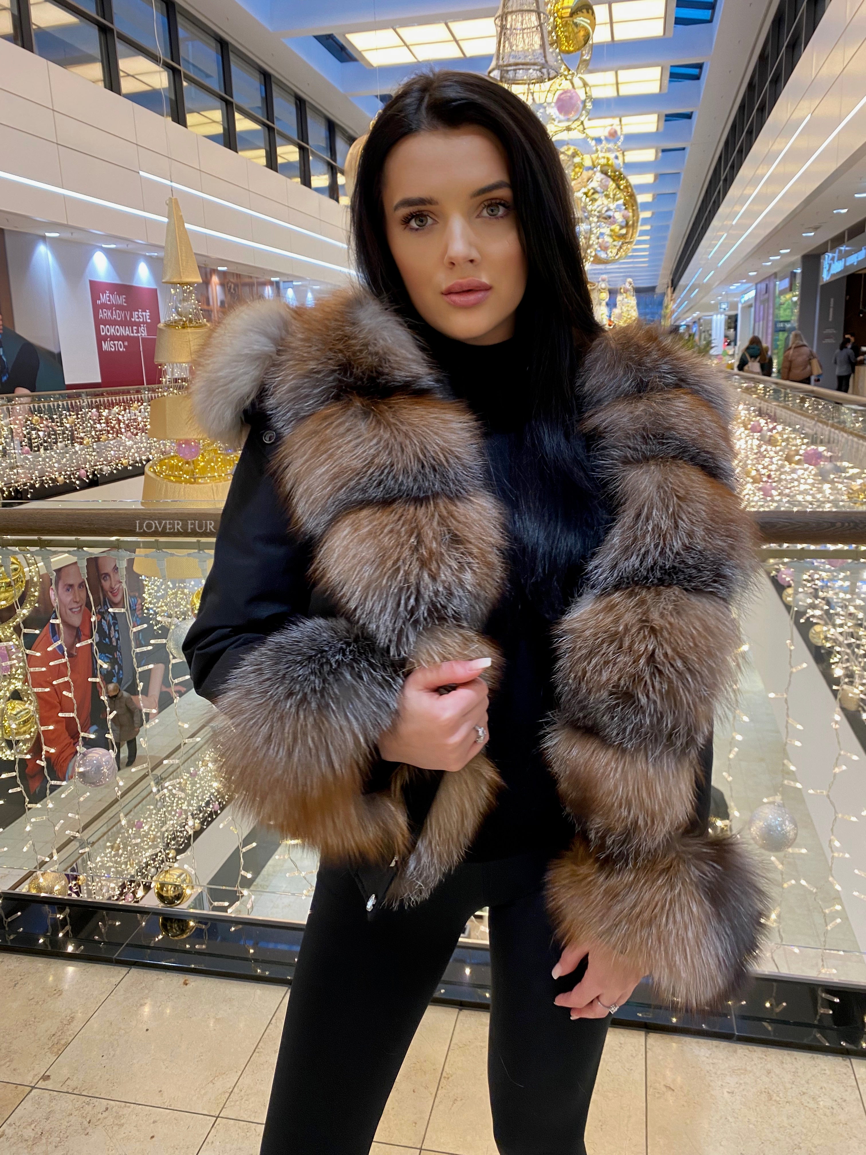 Bomber jacket with frost fox fur