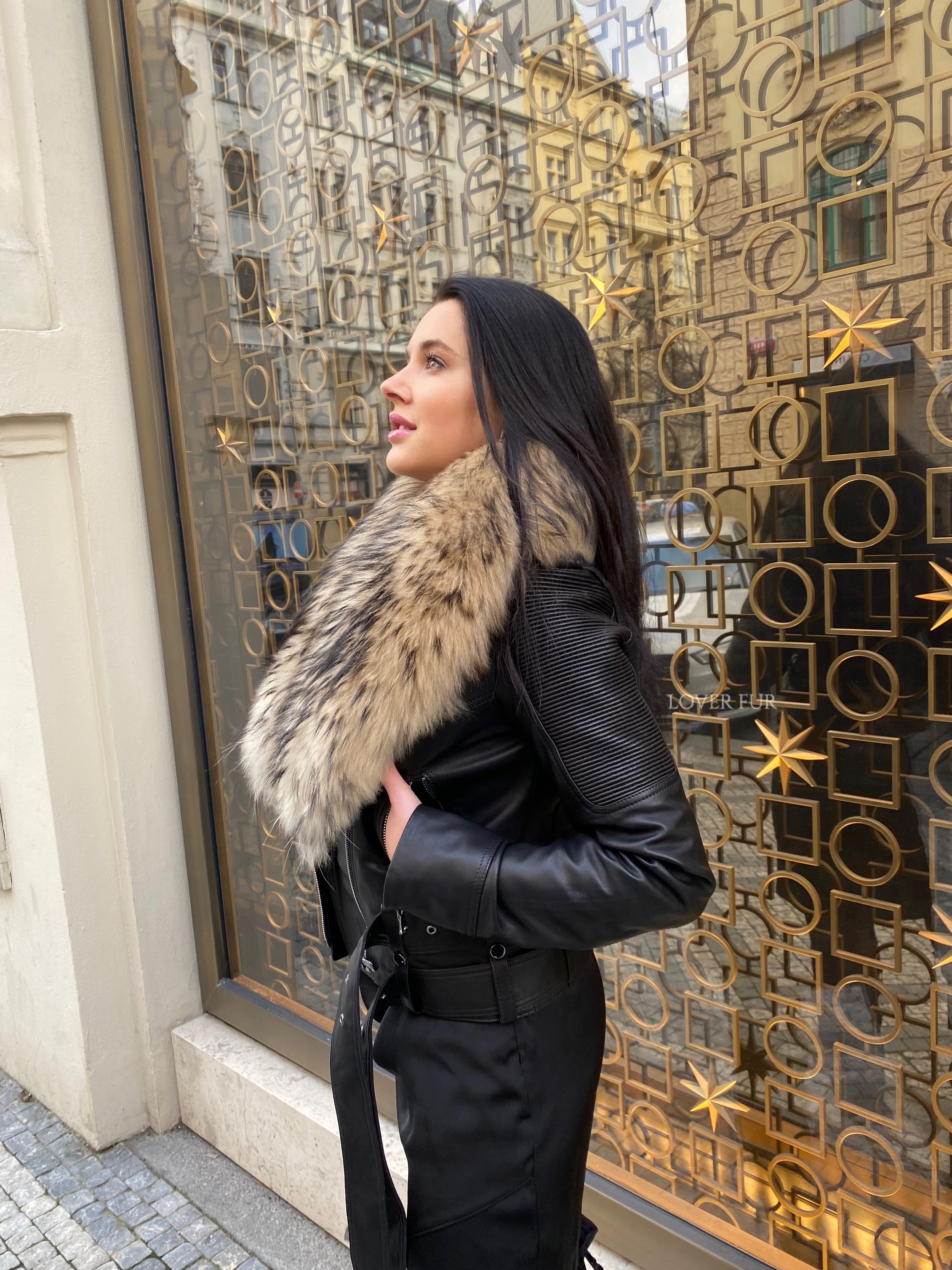 Lambskin leather jacket and raccoon fur