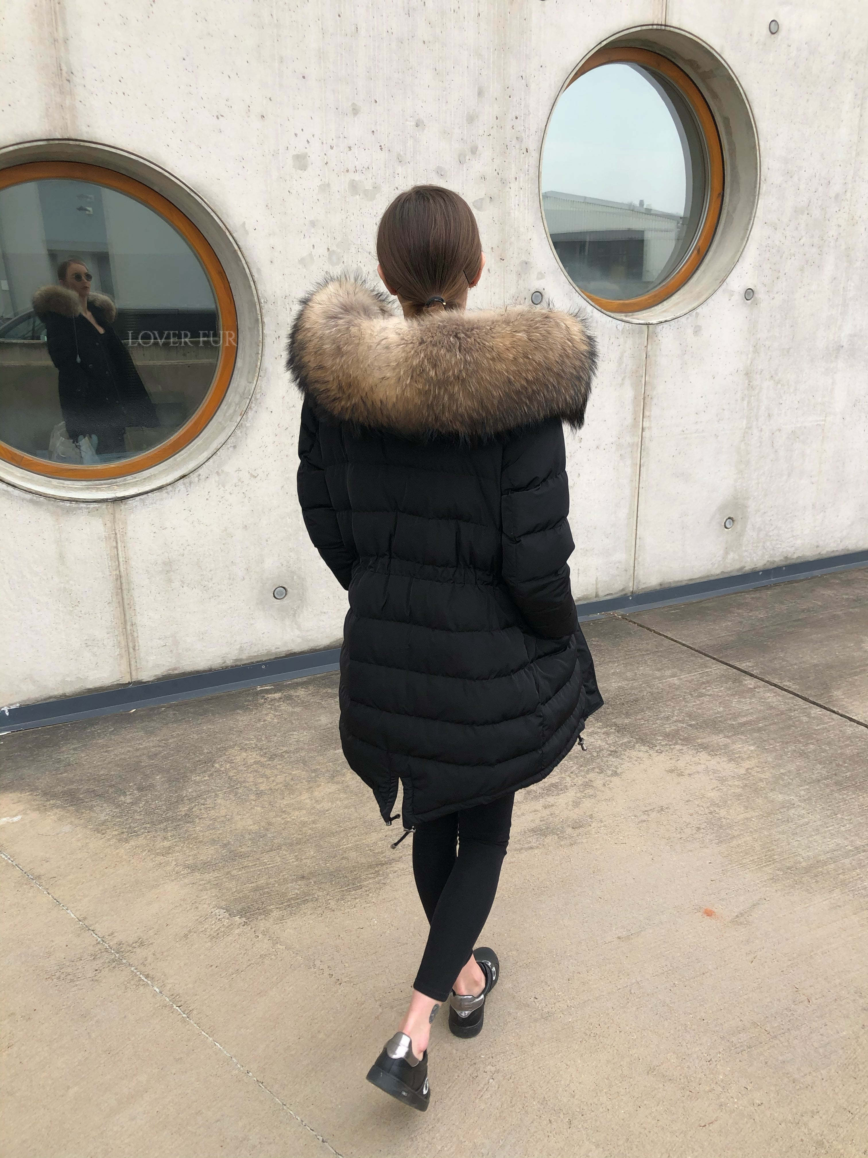 Parker coat with raccoon fur hood