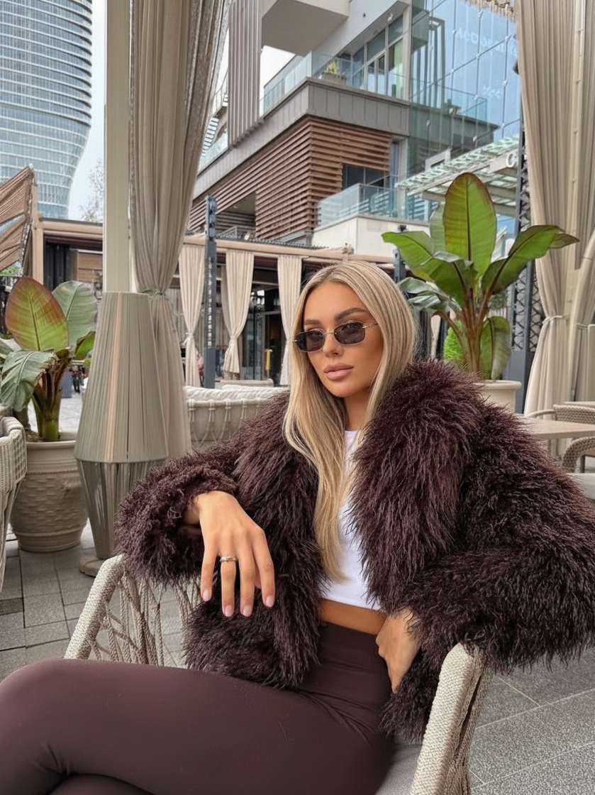 MONGOLIAN FUR COAT BROWN