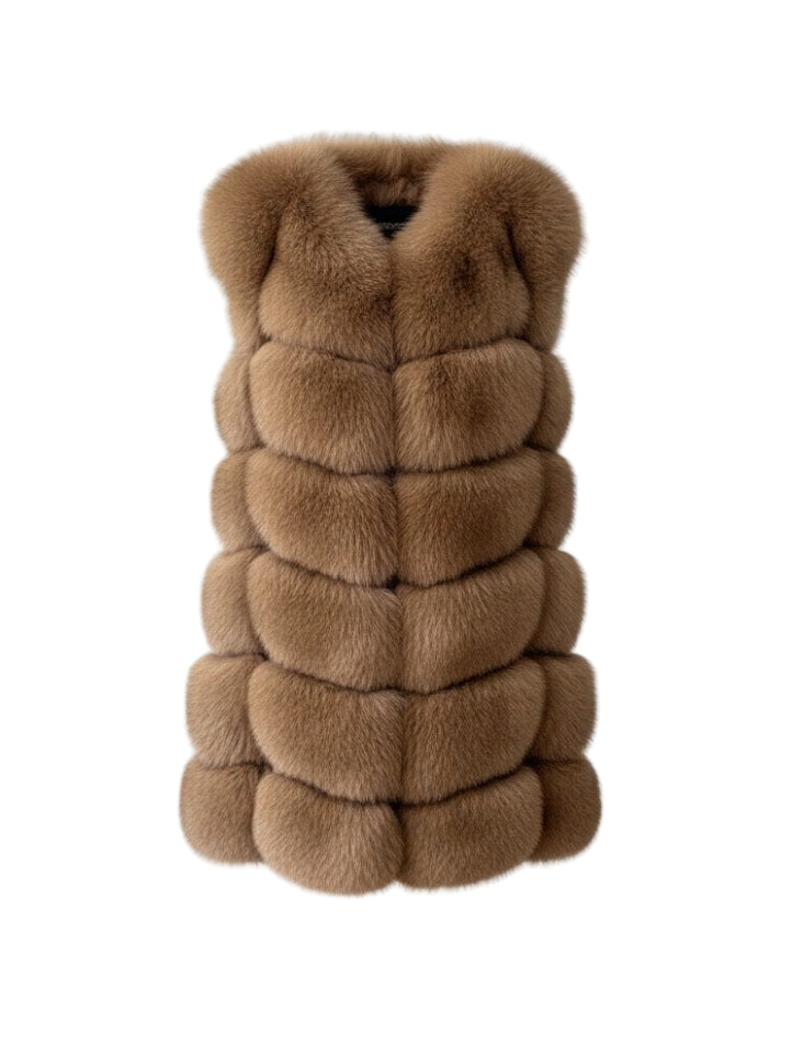 Brown fox fur vest on a white background