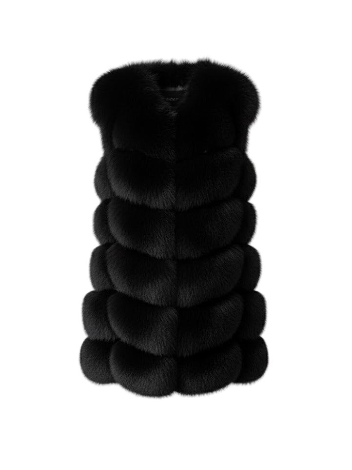 Black fox fur vest on a white background