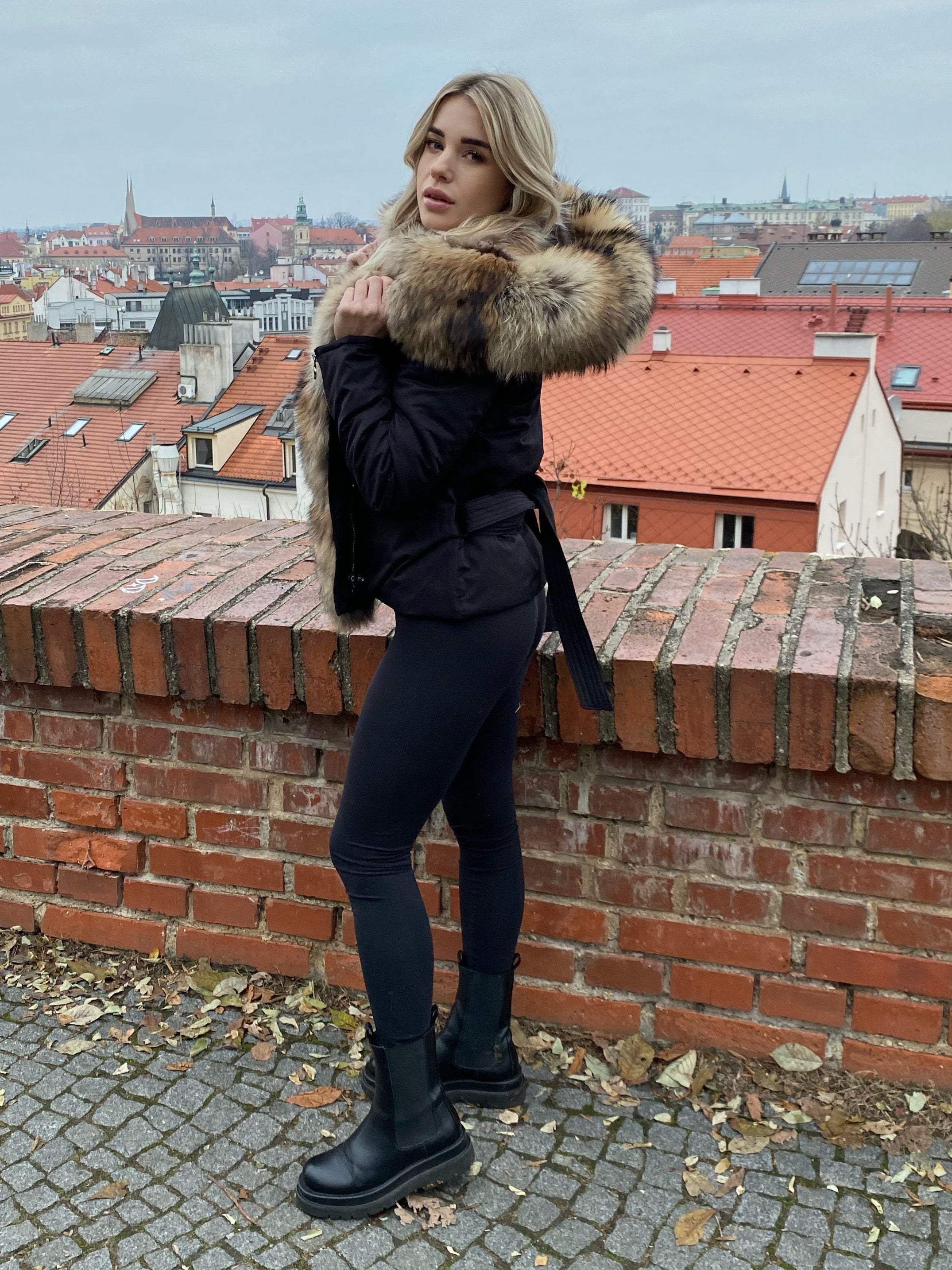 Parka with natural raccoon fur 2 in 1